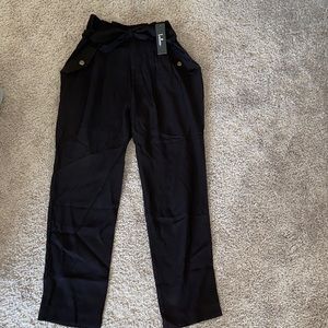 High waisted paper bag pants